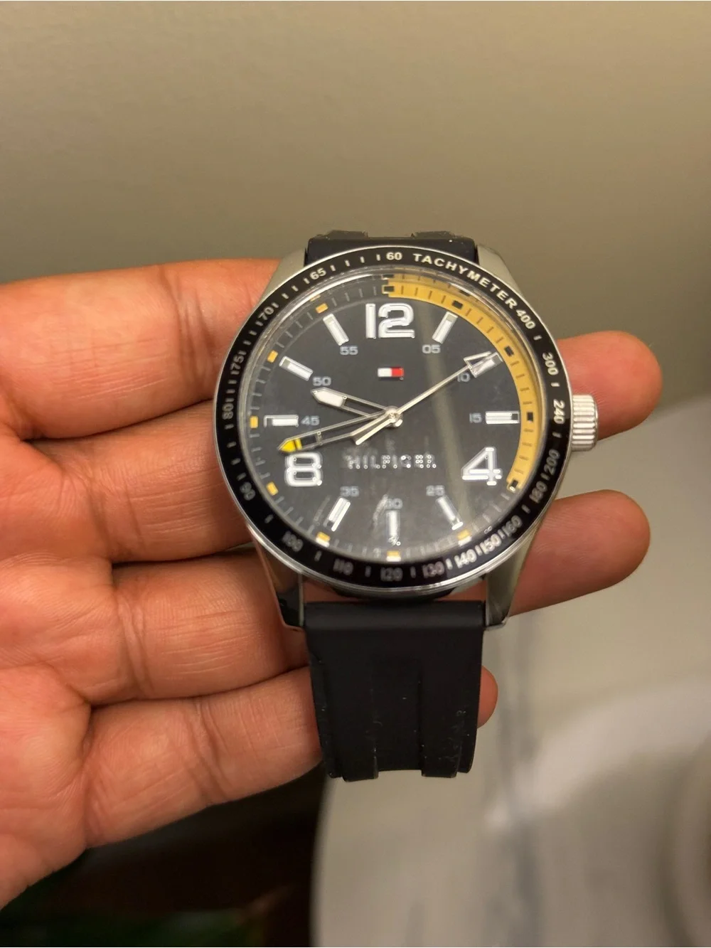 Tommy Hilfiger Black & Yellow Sport Watch men’s rubber strap